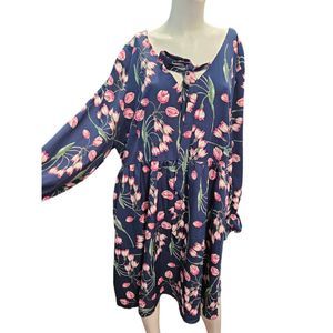 Blue Floral Women's Plus Size 2X Shift Dress